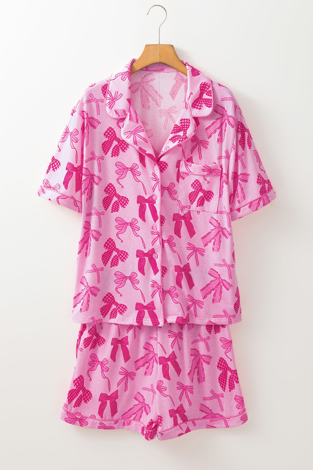Bow Shirt and Shorts Pajamas Set