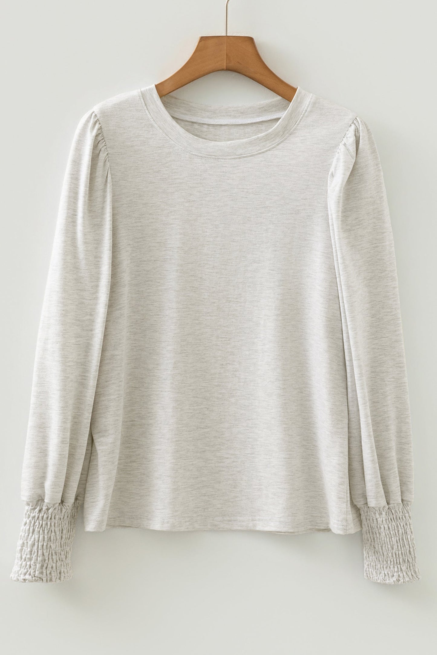 Solid Shirred Peasant Long Puff Sleeve Top