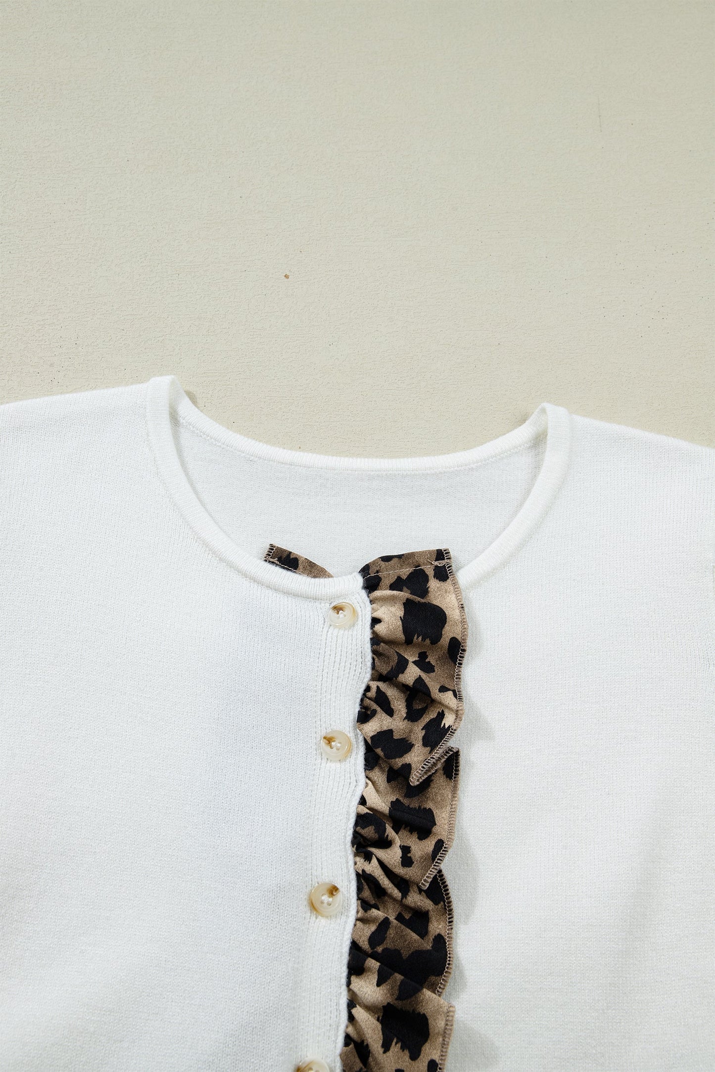 Leopard Ruffle Patchwork Button Up Cropped Cardigan