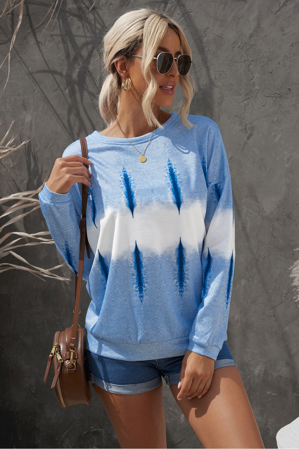 Women Tie-Dye Drop Shoulder Round Neck Sweatshirt