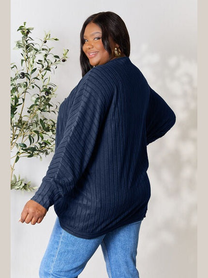 Women Basic Full Size Ribbed Cocoon Cardigan Sweater