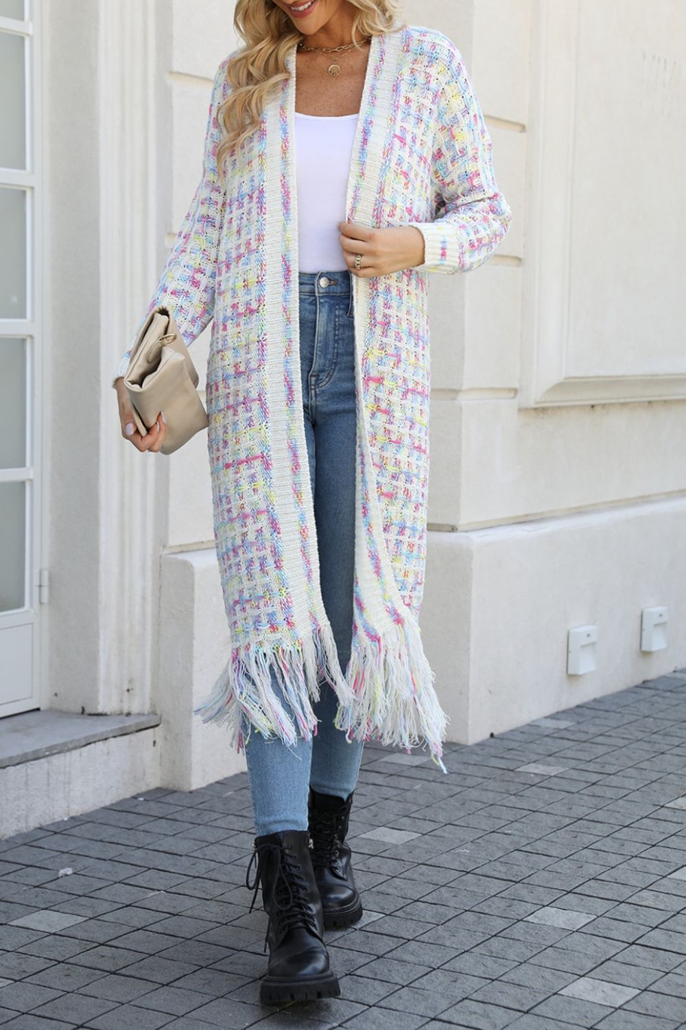 NicholesGifts Women Open Front Fringe Hem Cardigan