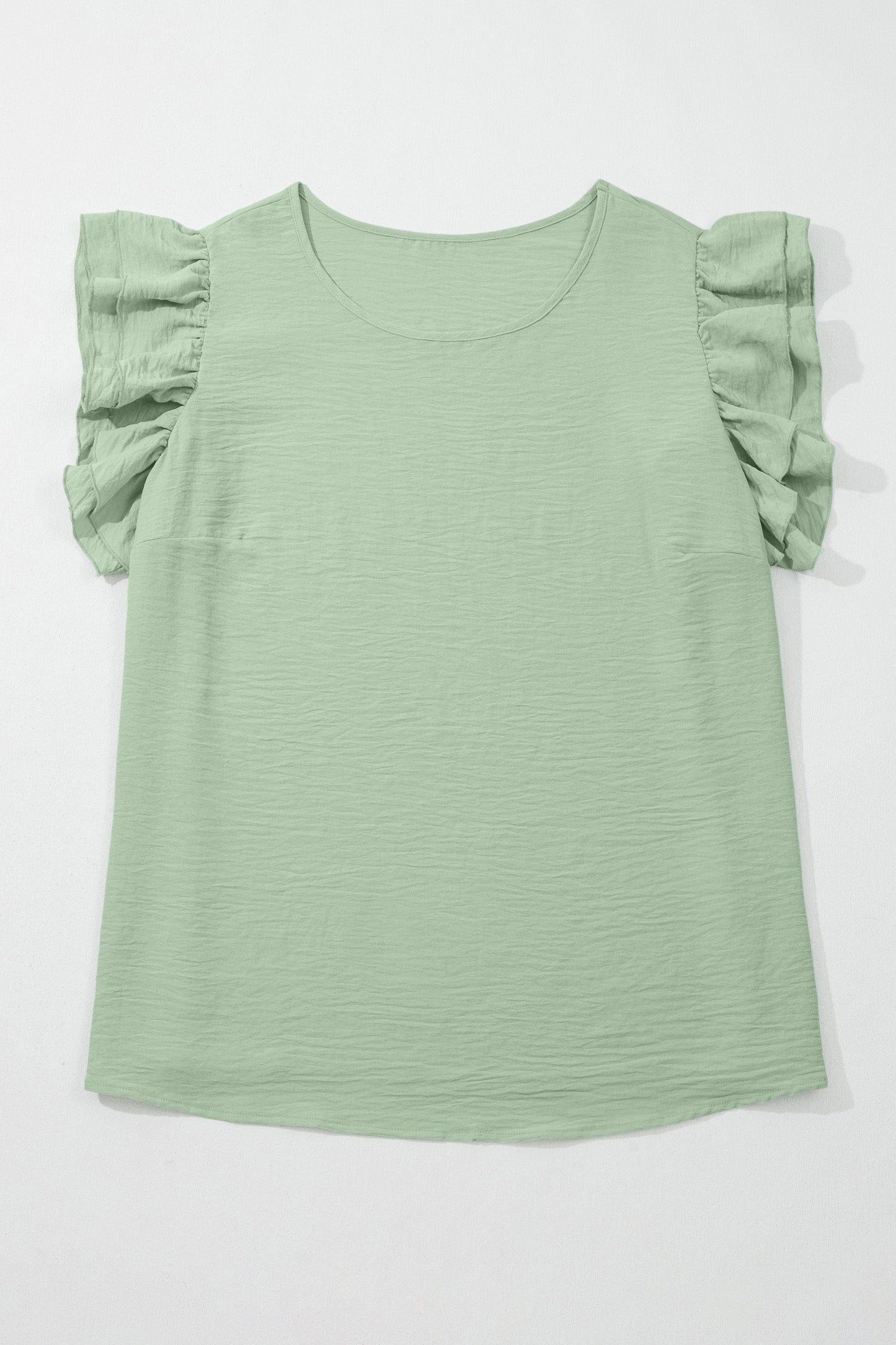 Plus Size Solid Crew Neck Ruffle Sleeve Top
