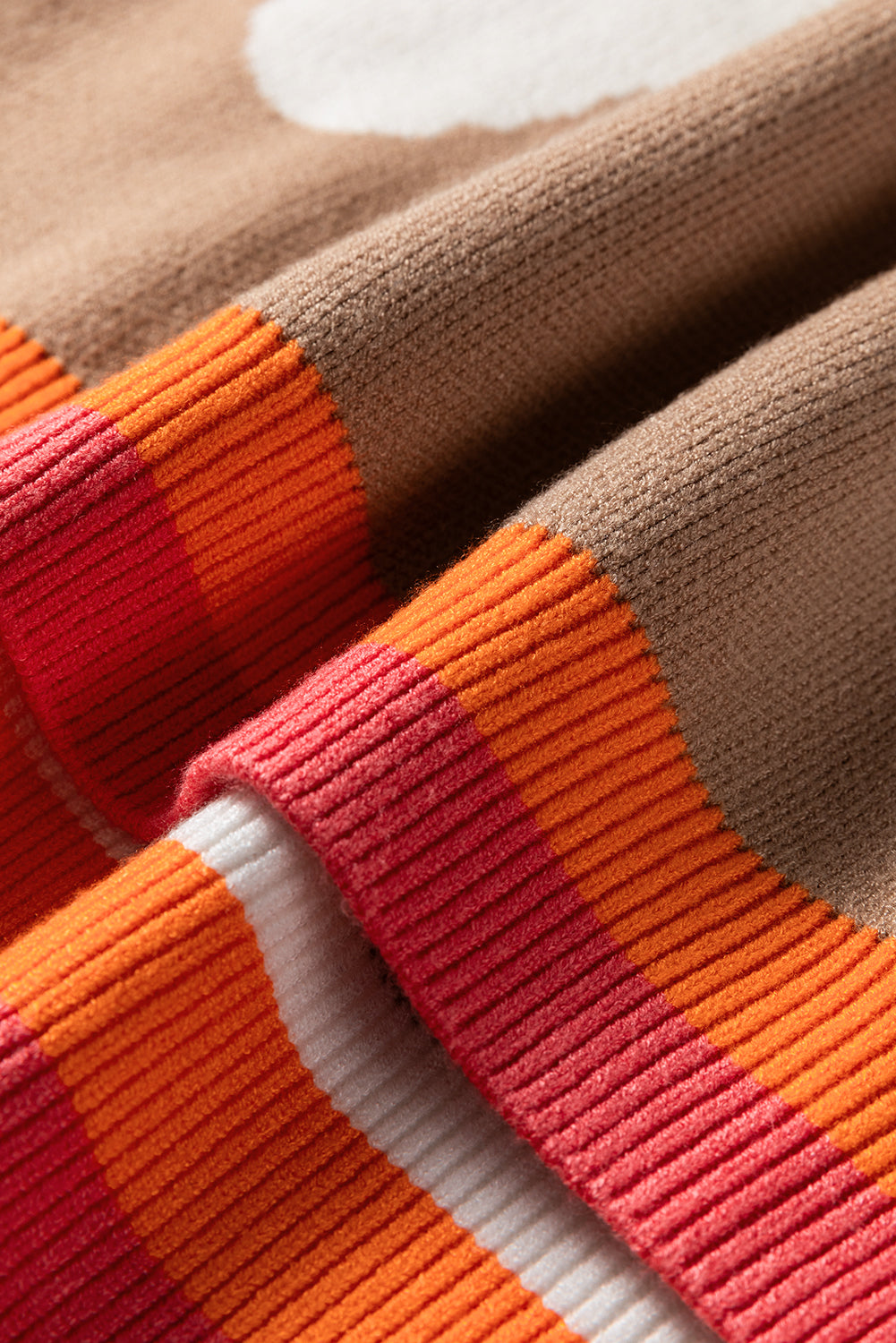 Flower Colorblock Contrast Stripe Baggy Sweater