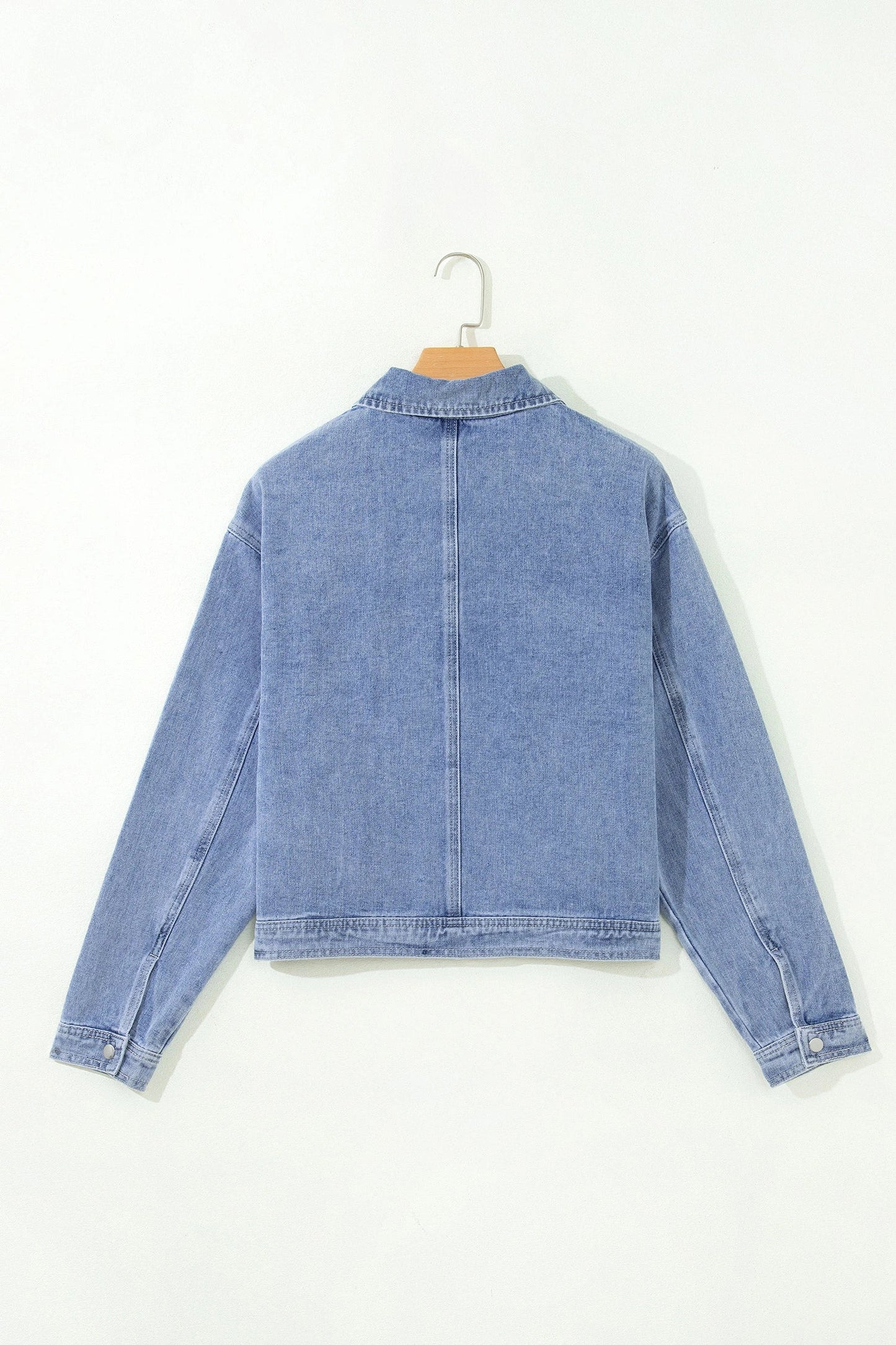 Denim Studded Pockets Zip-Up Long Sleeve Jacket