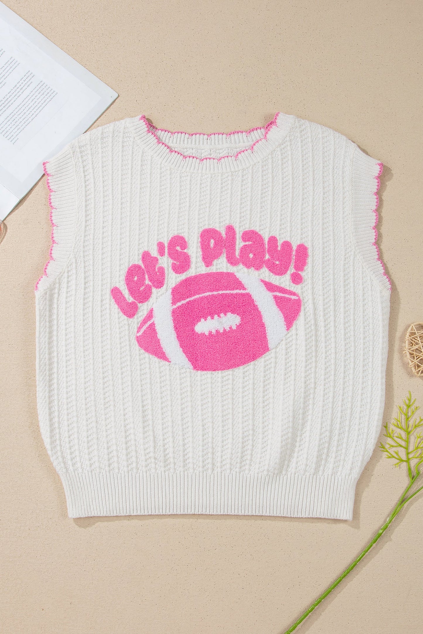Let's Play Football Textured Knit Sleeveless Sweater