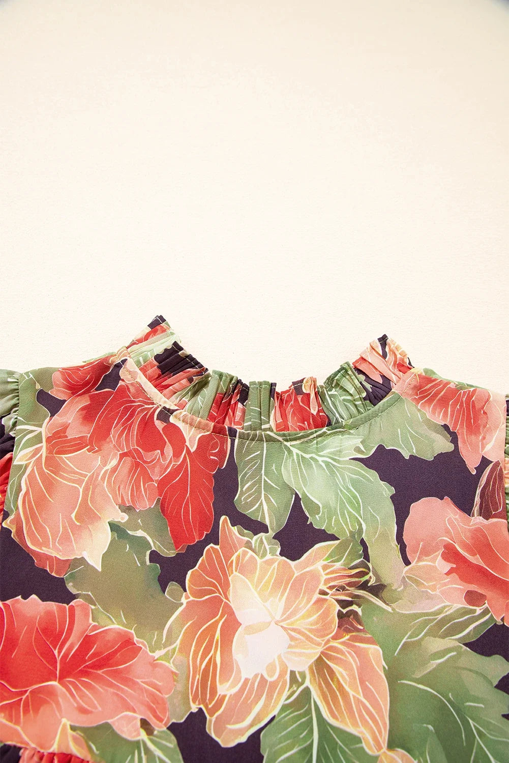 Floral Frilled Collar V-Neck 3/4 Sleeve Dress