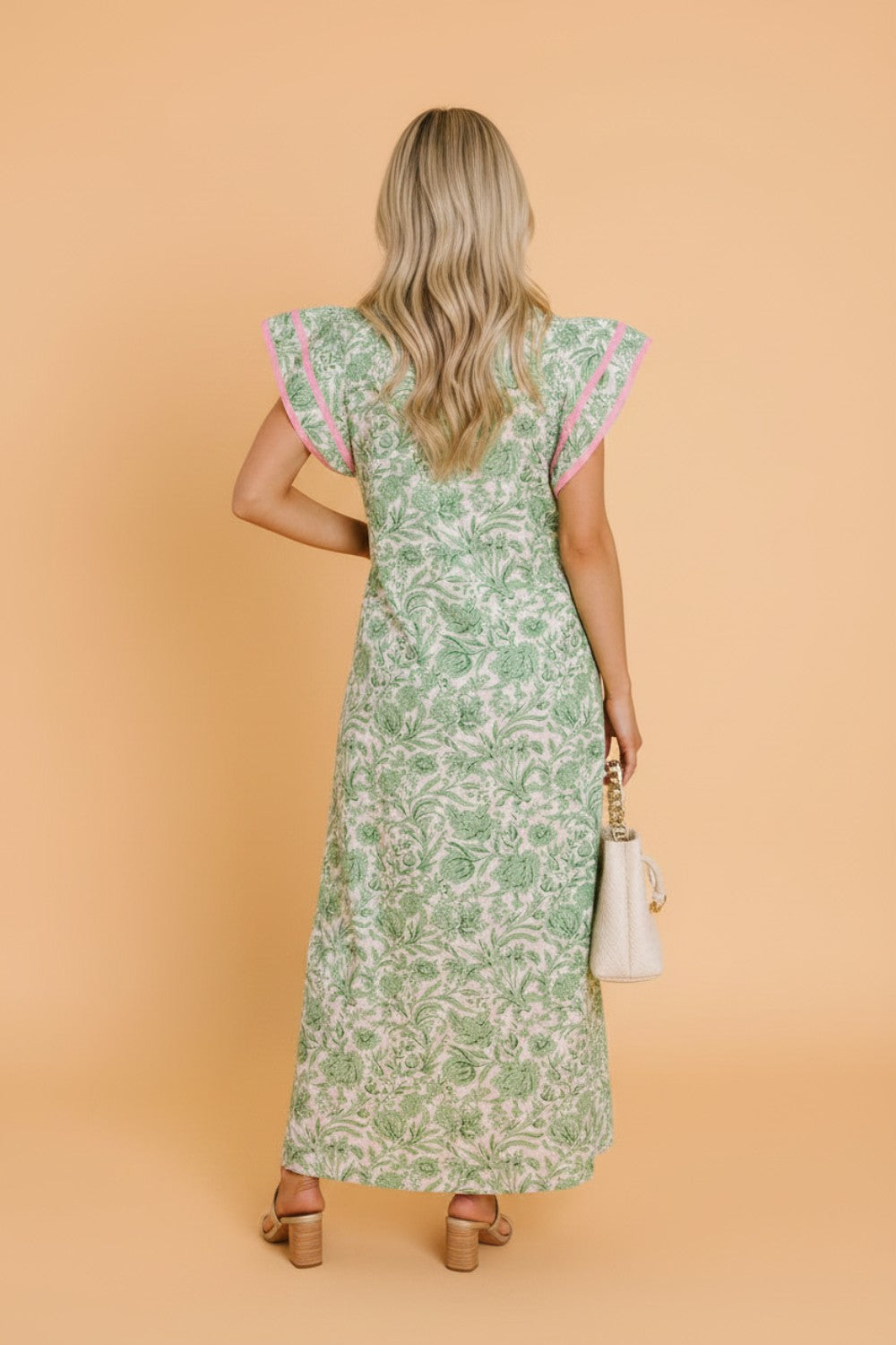 Floral Colorblock Patchwork V-Neck Midi Dress