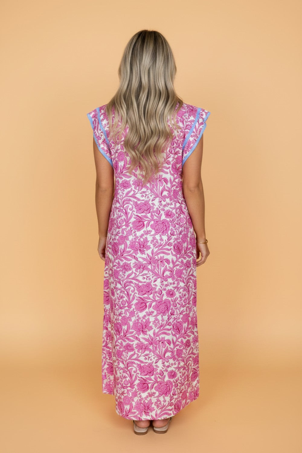 Floral Colorblock Patchwork V-Neck Midi Dress