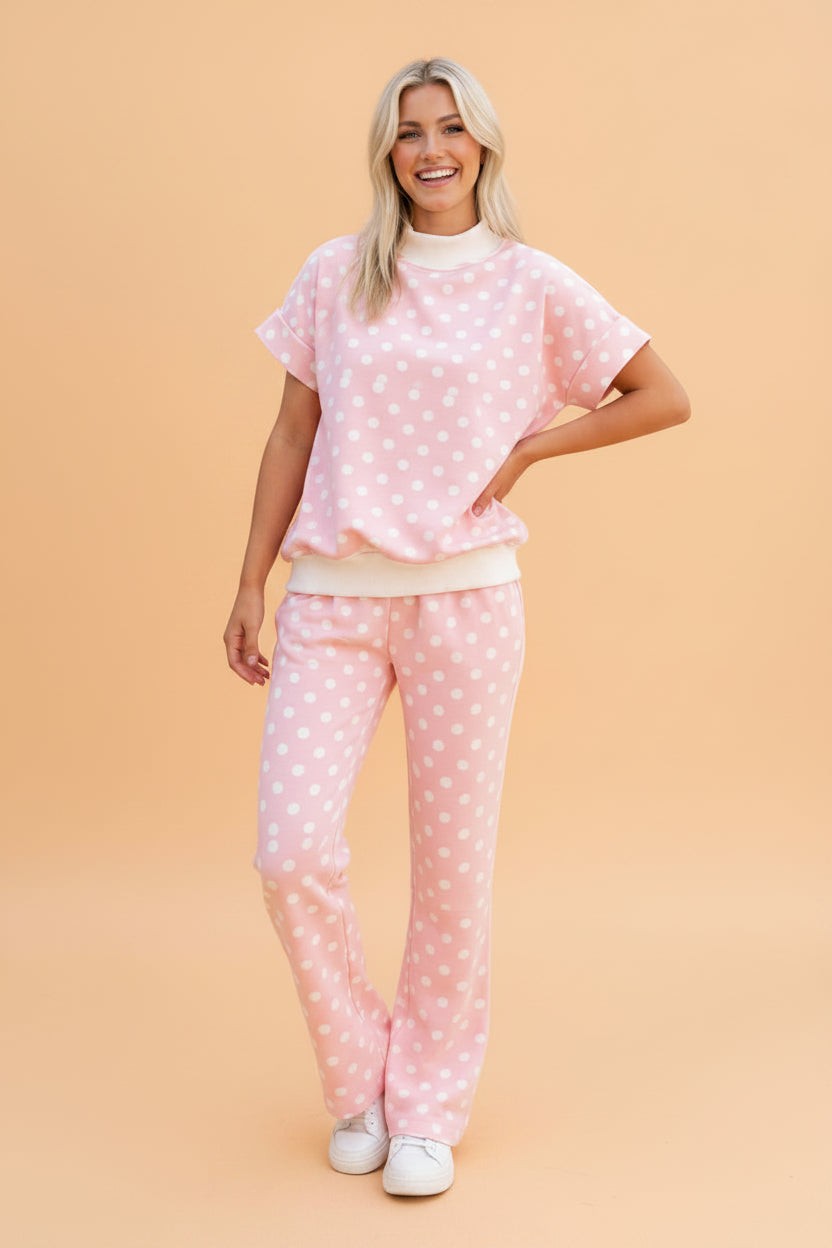 Polka Dot Mock Neck Top & Pants Set