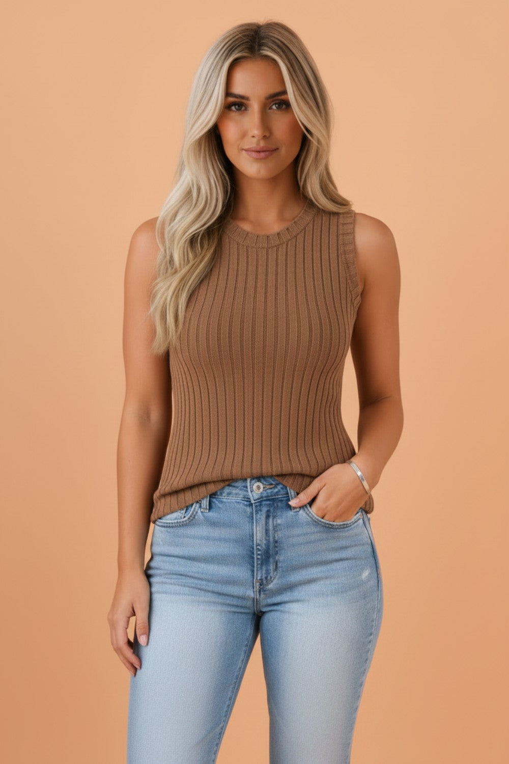 Solid Ribbed Knit Mineral Wash Tank Top