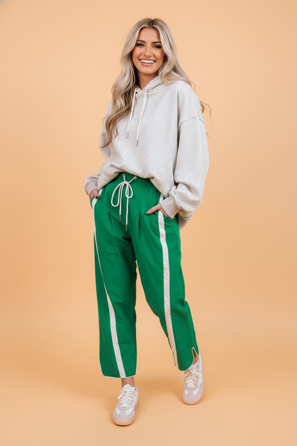 Stripe Smocked Waist Drawstring Cropped Pants