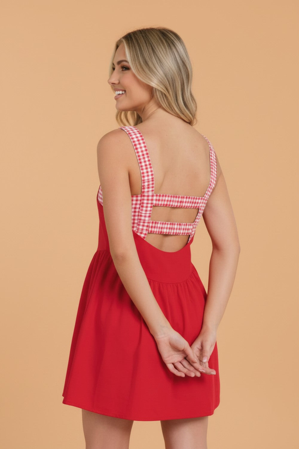 Gingham Patchwork Faux Two Piece Mini Dress