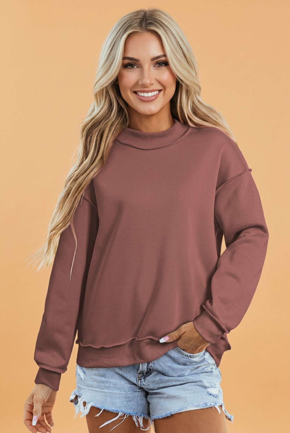 Solid Reversible Mock Neck Oversized Sweatshirt