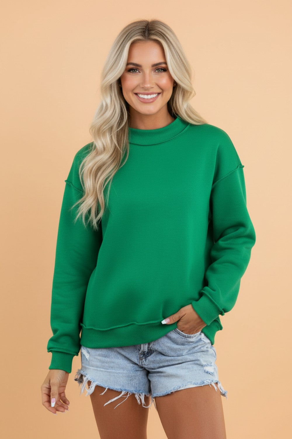 Reversible Mock Neck Oversize Drop Shoulder Sweatshirt