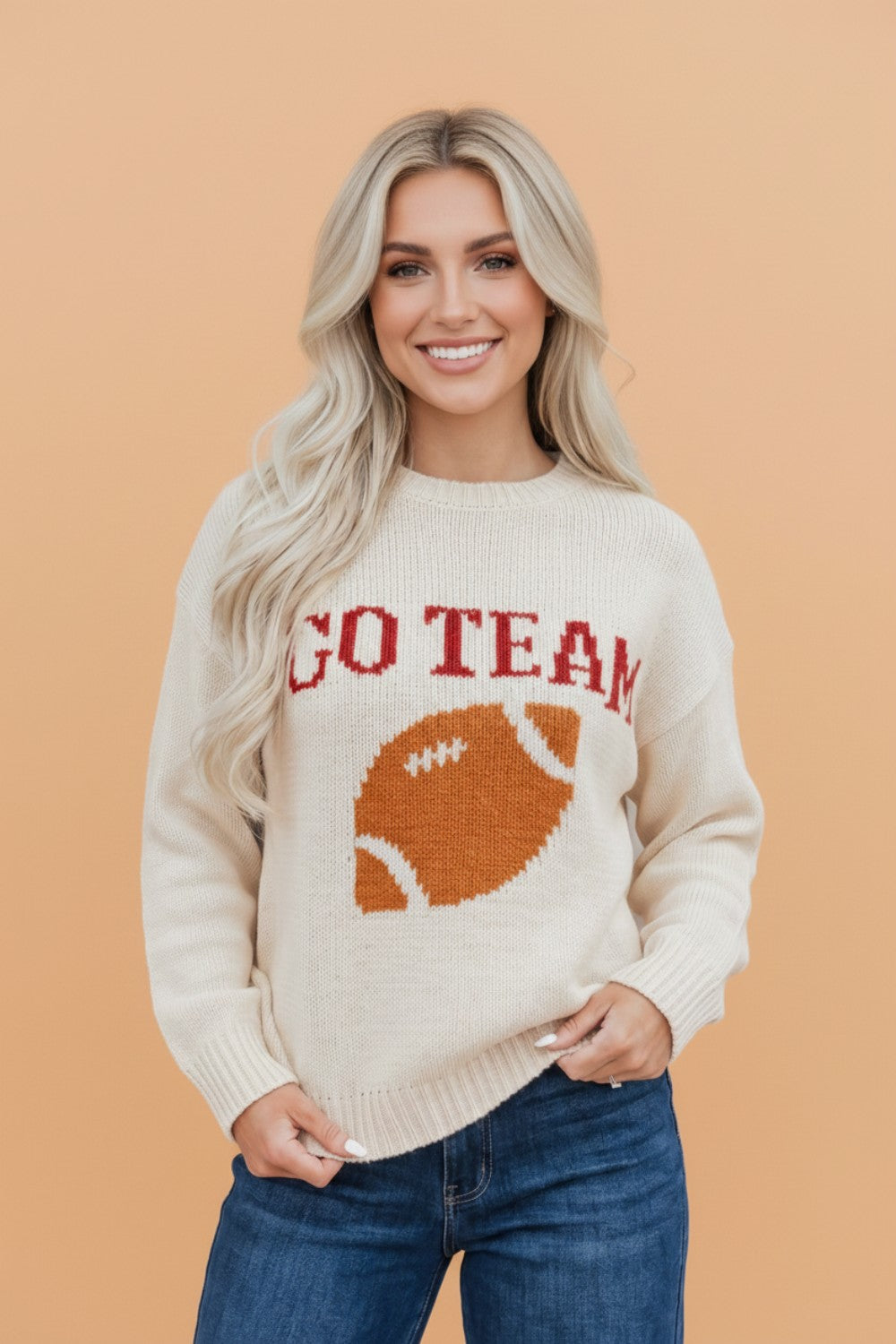 Football Drop Shoulder Knit Top Sweater