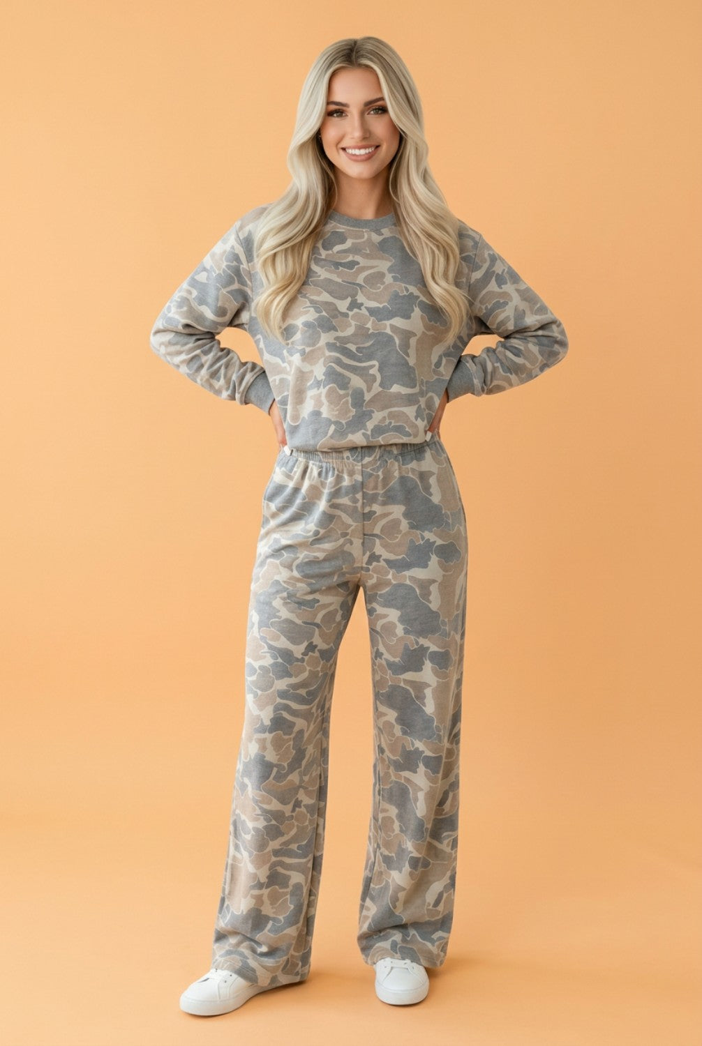 Camo Long Sleeve Top & Loose Pants Set