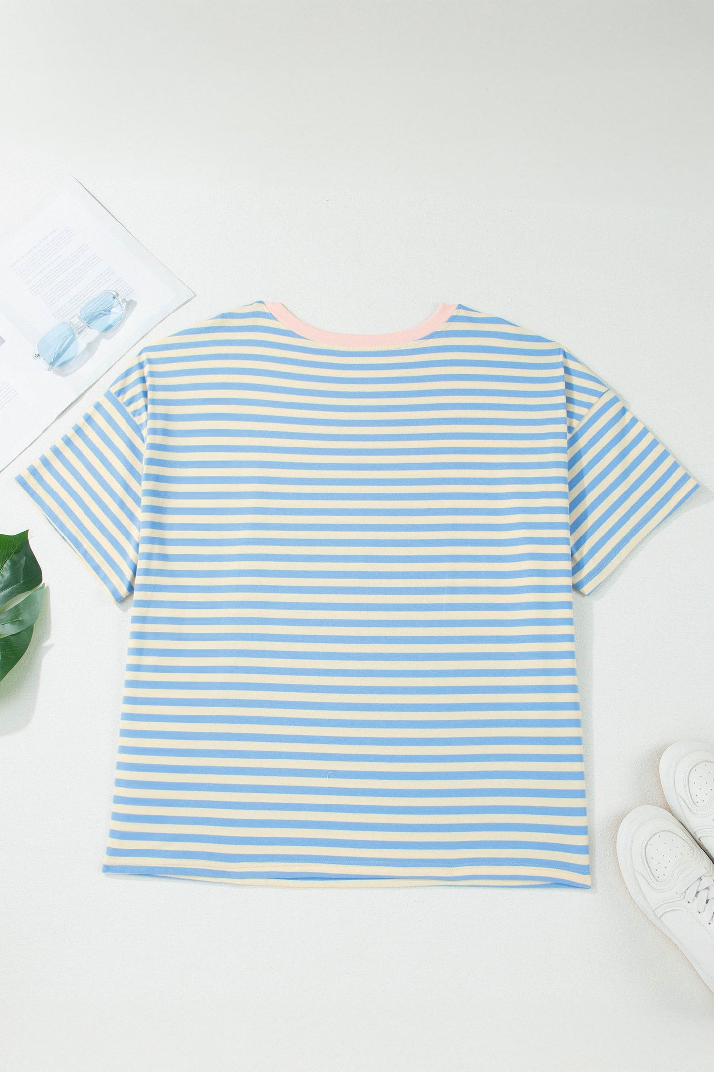 Plus Size Stripe Contrast Trim Short Sleeve Tee