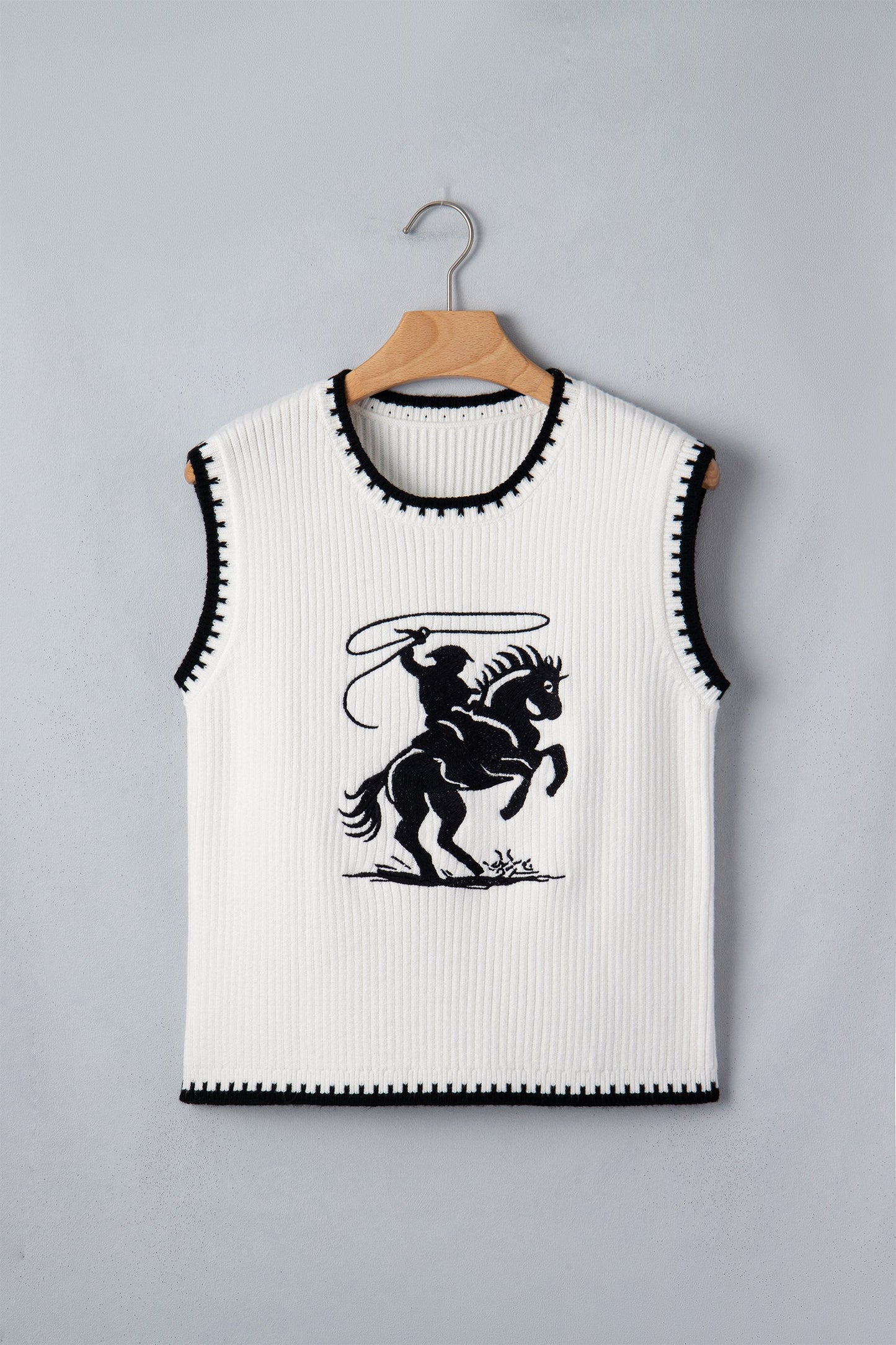 Western Rodeo Cowboy Contrast Trim Sweater Top