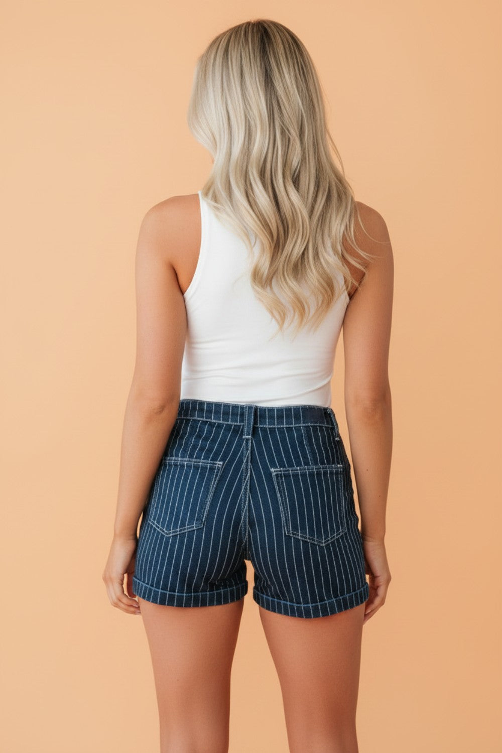 Denim Stripe Metal Button Detail Shorts