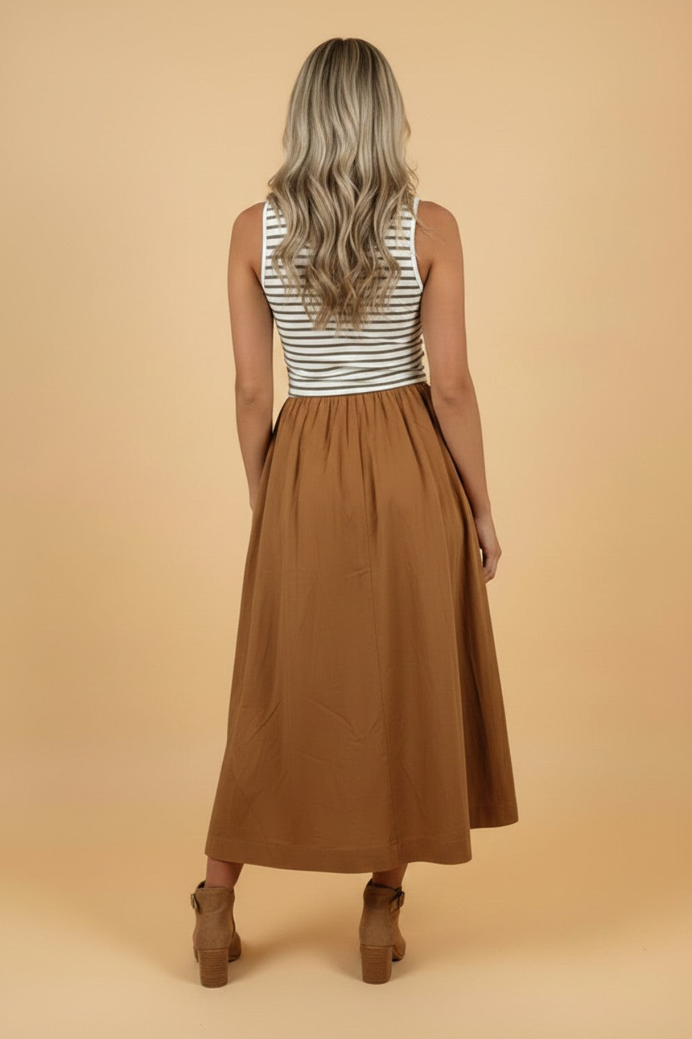 Stripe Colorblock Patchwork Sleeveless Long Dress