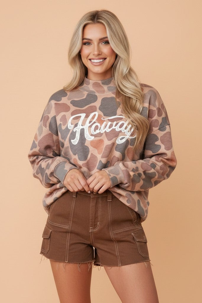 Western Howdy Camo Baggy Pullover Sweatshirt
