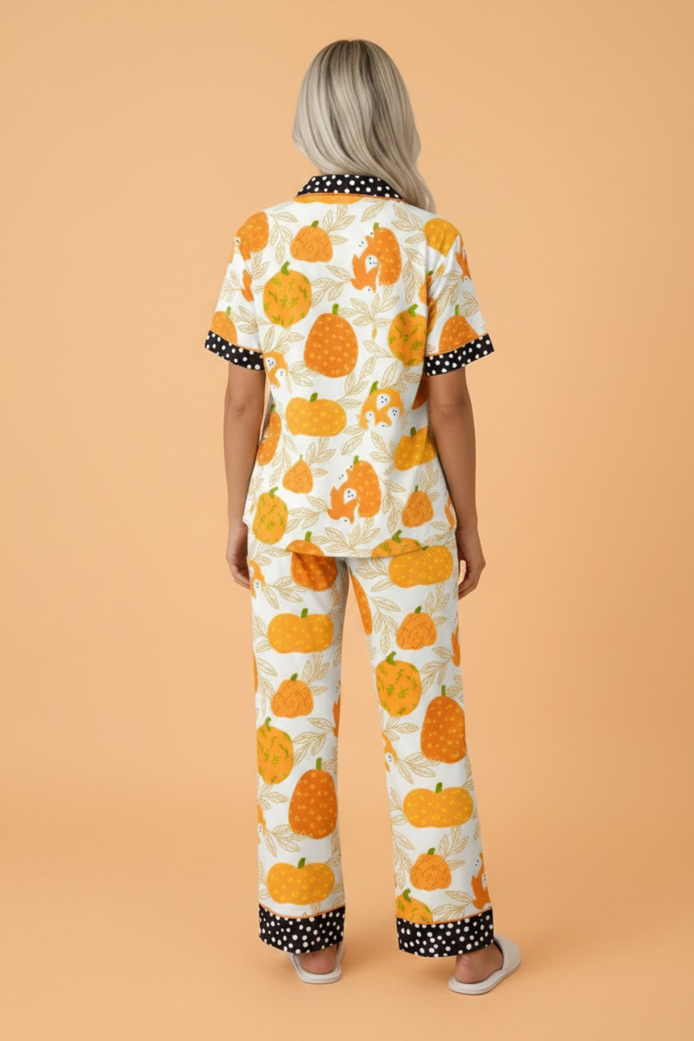 Pumpkin Polka Dot Trim Top & Pants Lounge Set