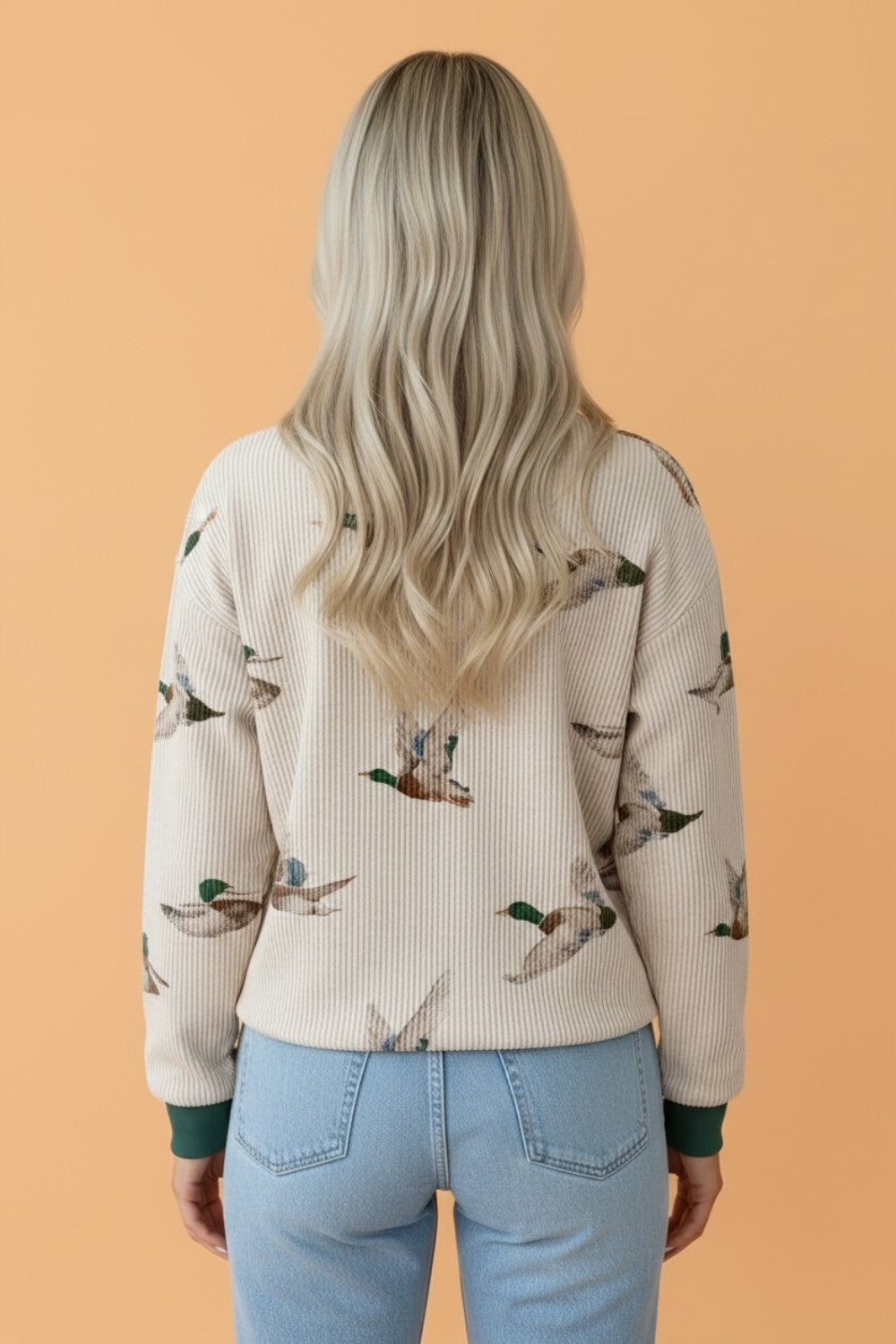 Mallard Duck Corded Knit Crew Neck Pullover Top