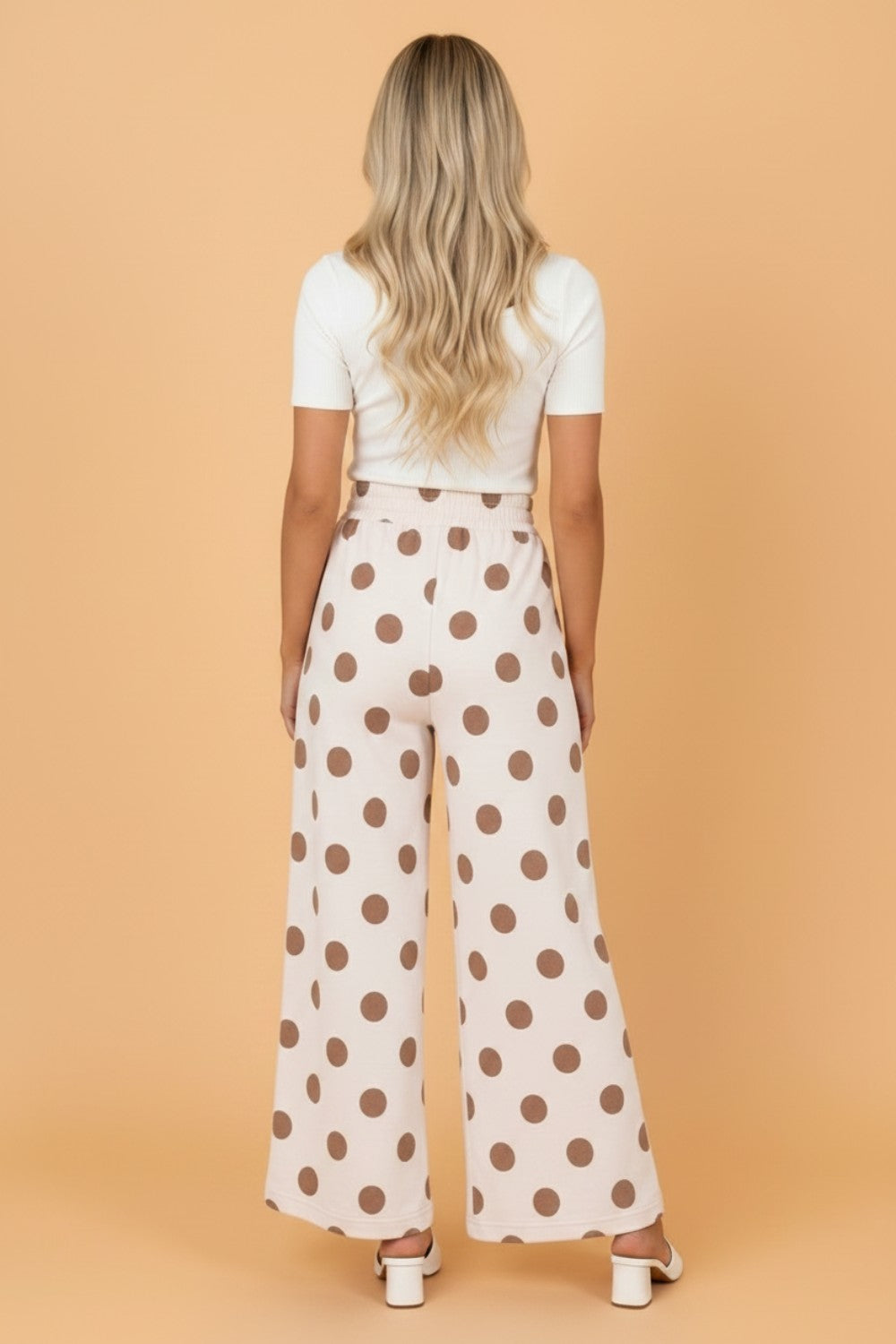 Polka Dot Wide Leg Elastic Waist Pants