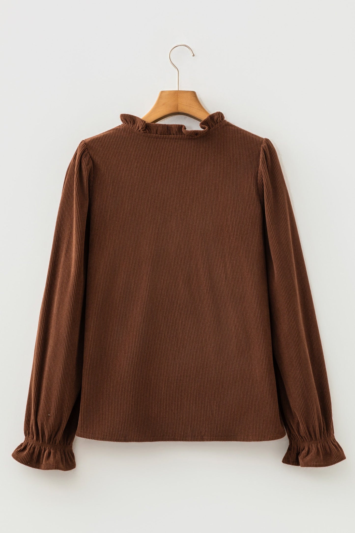 Solid Ruffle Trim V-Neck Long Sleeve Corduroy Shacket