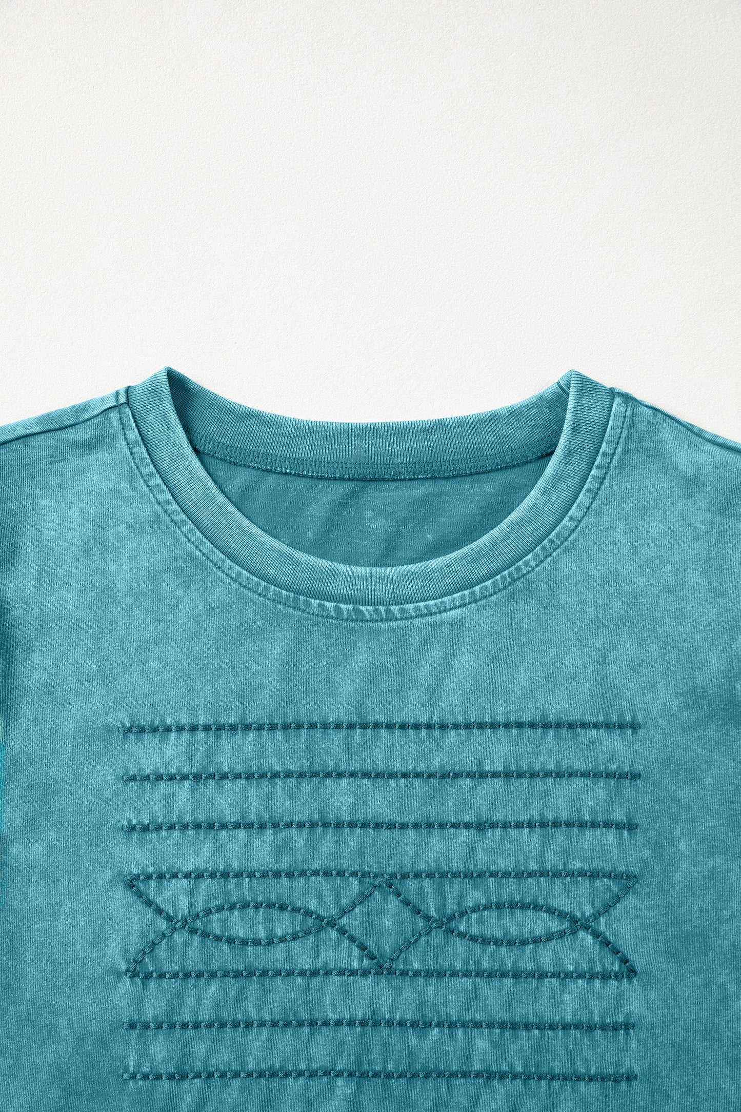 Western Embroidered Mineral Wash Puff Sleeve Tee