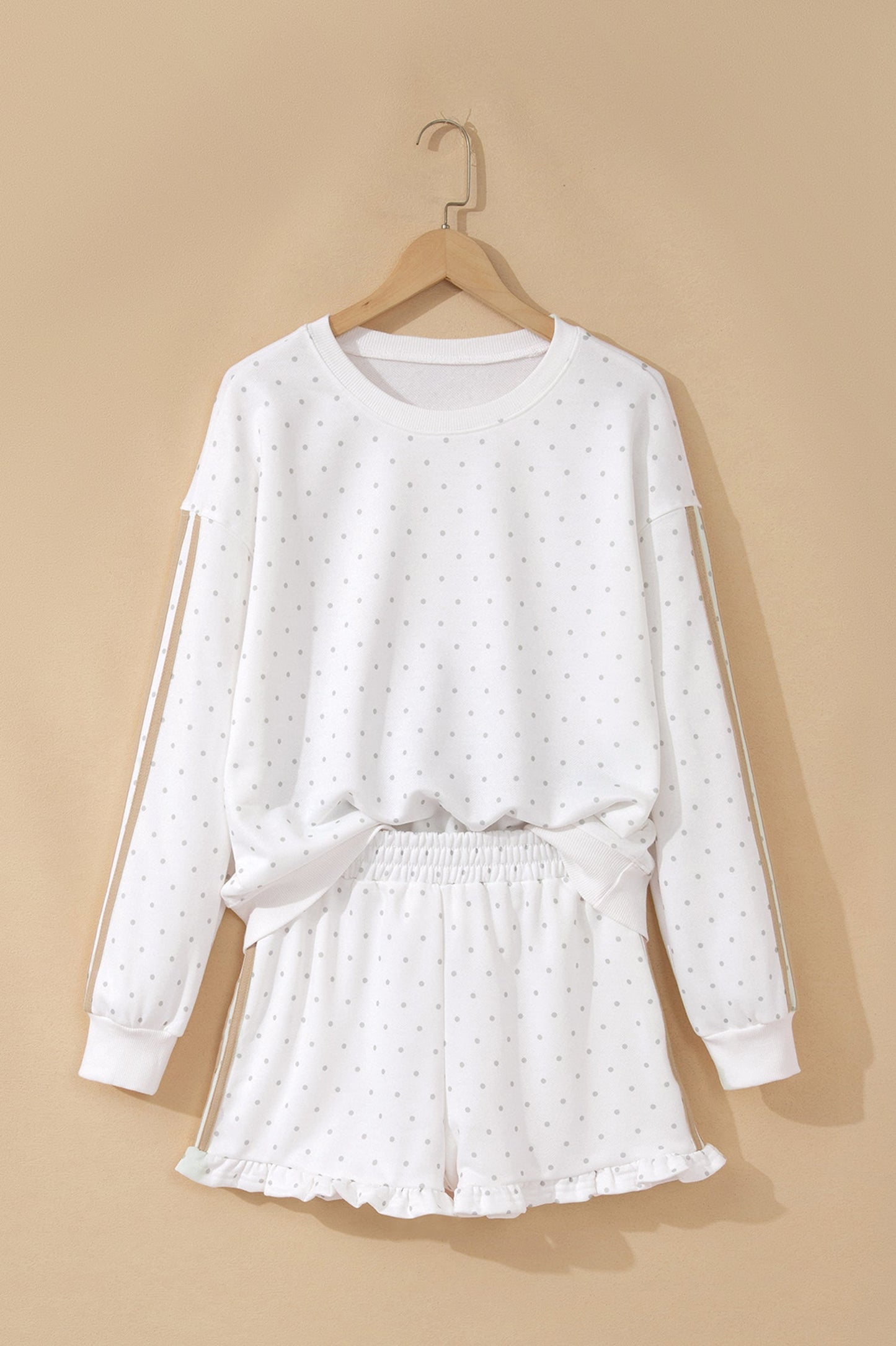 Polka Dot Side Stripe Detail Sweatshirt & Shorts Set