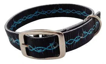 Black with Barbwire design nylon dog collar.
