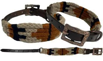 Corded Leather Dog Collar - Tan/Black
