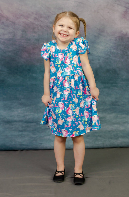 Ocean Friends Milk Silk Long Flutter Dress