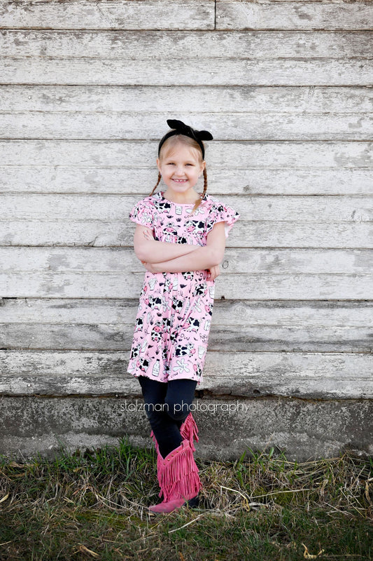 Pink Cow Milk Silk Flutter Dress