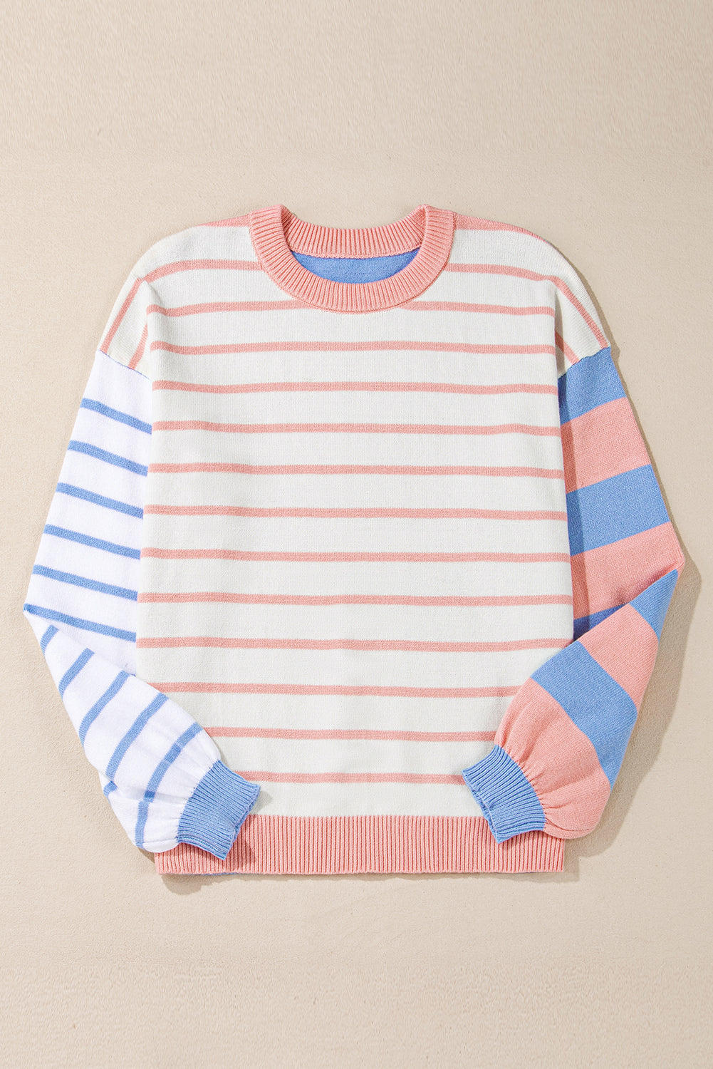 Colorblock Stripe Drop Shoulder Puff Sleeve Sweater