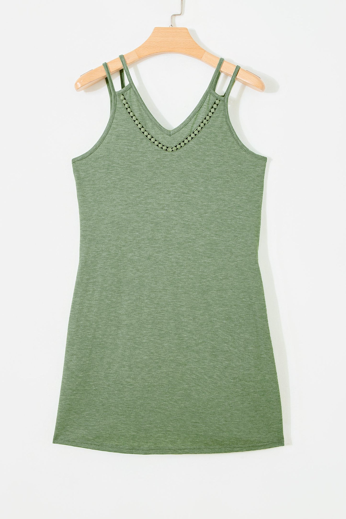 Solid Lace Trim V-Neck Sleeveless Mini Dress