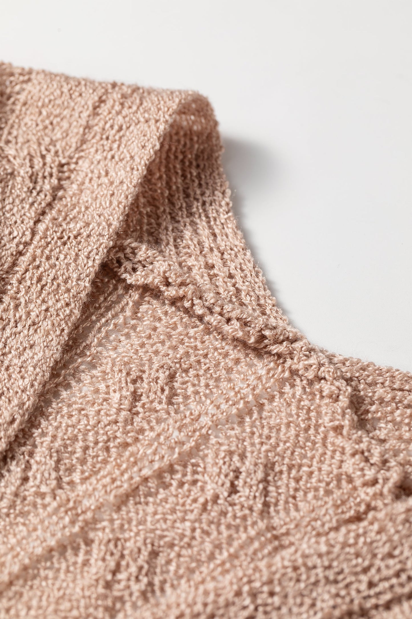 Solid Hollowed Knit Drop Shoulder Open Cardigan