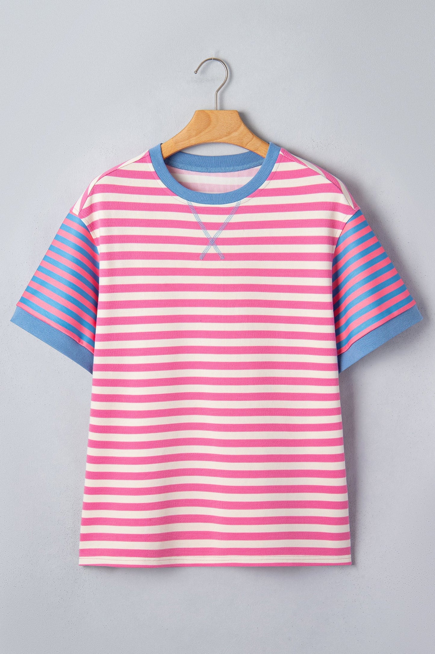 Stripe Contrast Patchwork Short Sleeve Tee