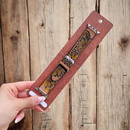 45mm sunflower hand tooled Apple Watch band