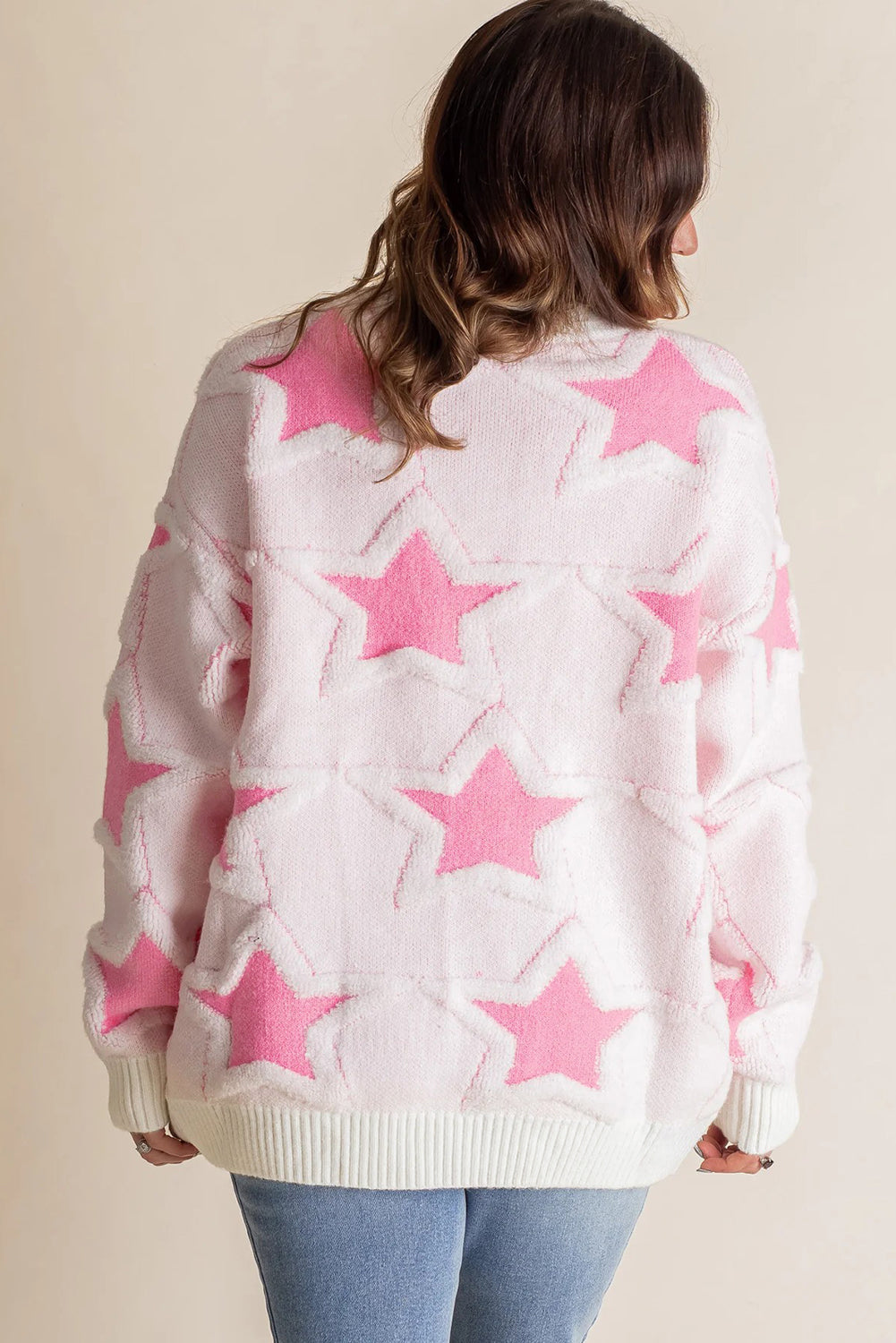 Star Ribbed Trim Drop Shoulder Oversized Sweater