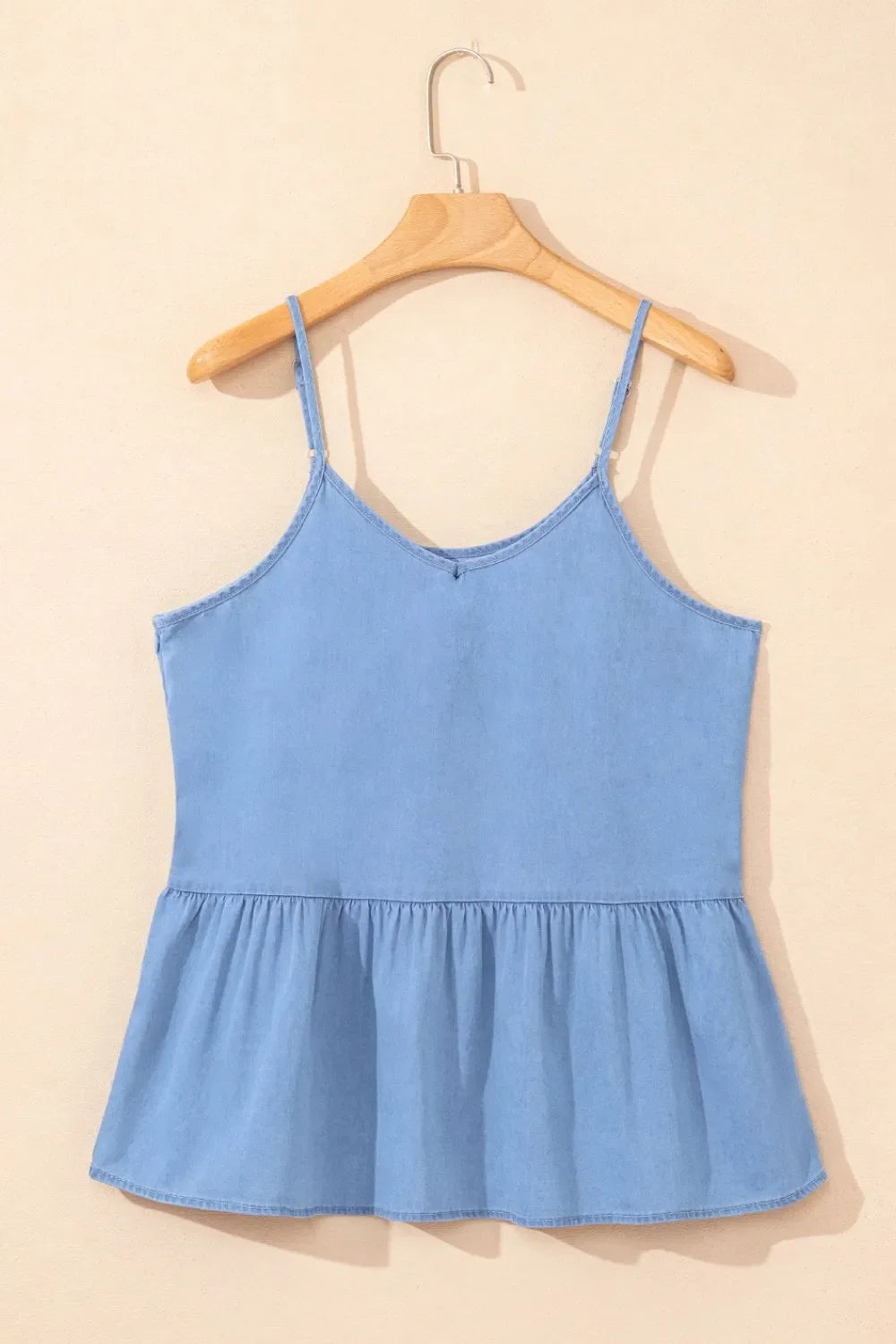 Ruffled Spaghetti Straps Denim Tank Top