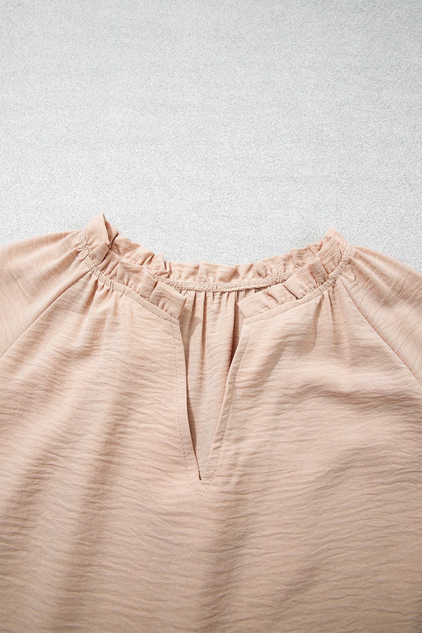 Solid Gathered Cuff 3/4 Sleeve V-Neck Blouse