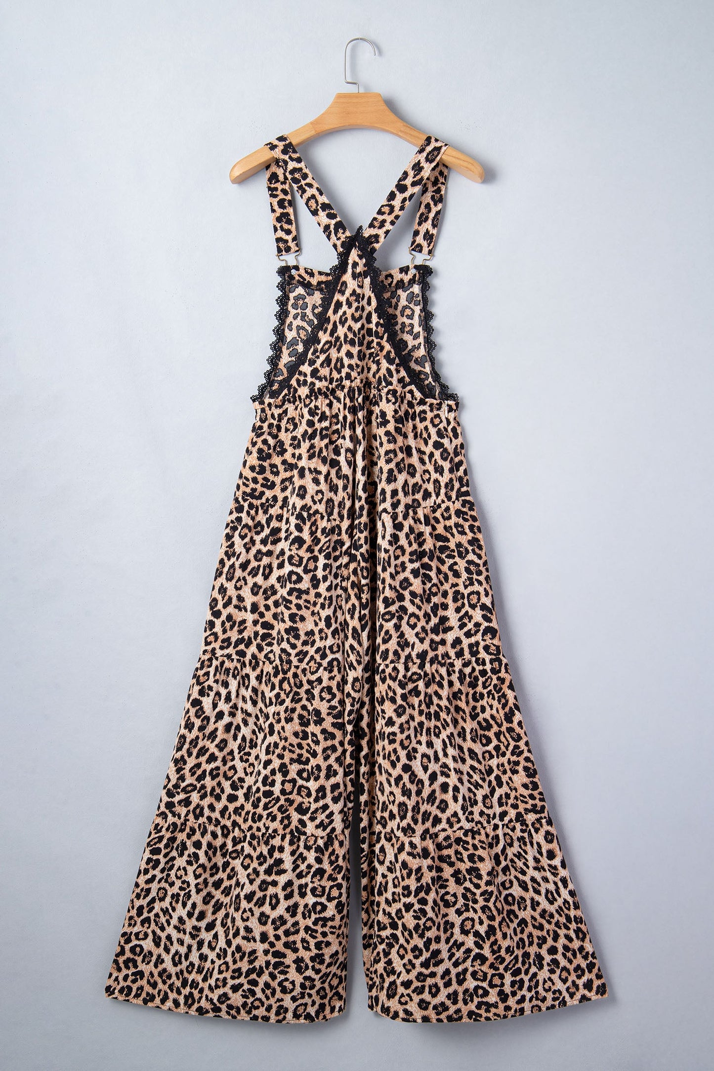 Cheetah Contrast Lace Ruffle Wide Leg Jumpsuit