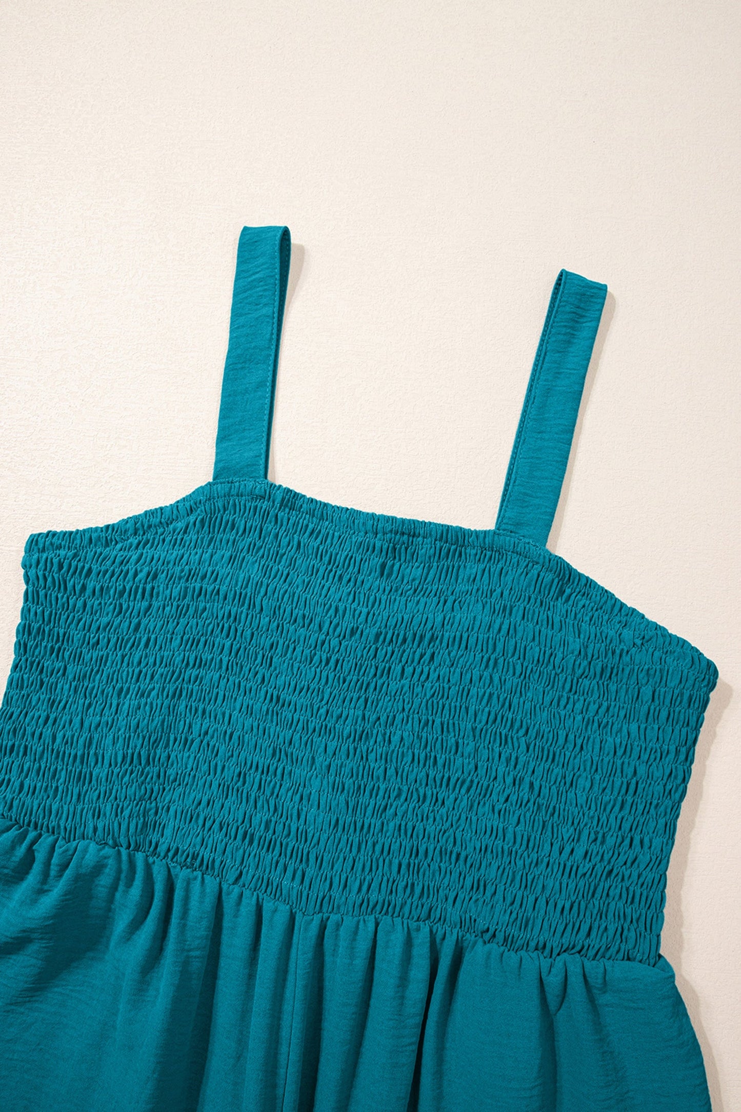 Solid Smocked Square Neck Sleeveless Jumpsuit