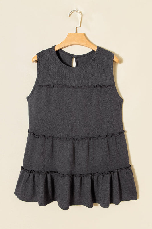 Solid Frilled Ruffle Tiered Tank Top