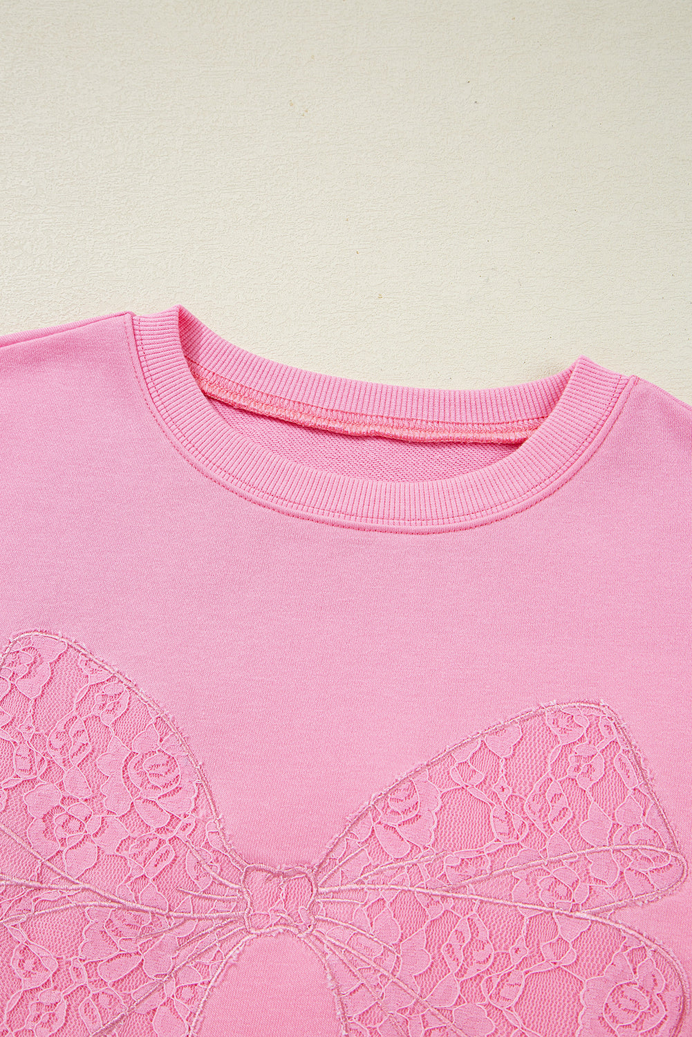 Bow Lace Embroidered Reverse Seam Sweatshirt
