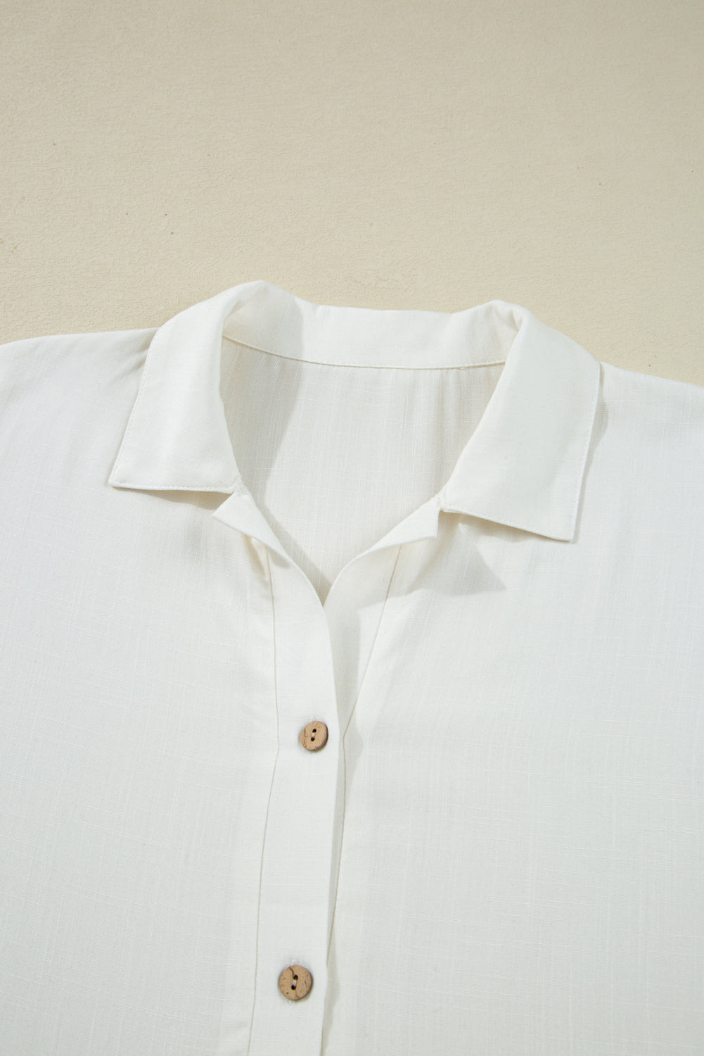 Solid Collared Drop Shoulder Puff Long Sleeve Shirt