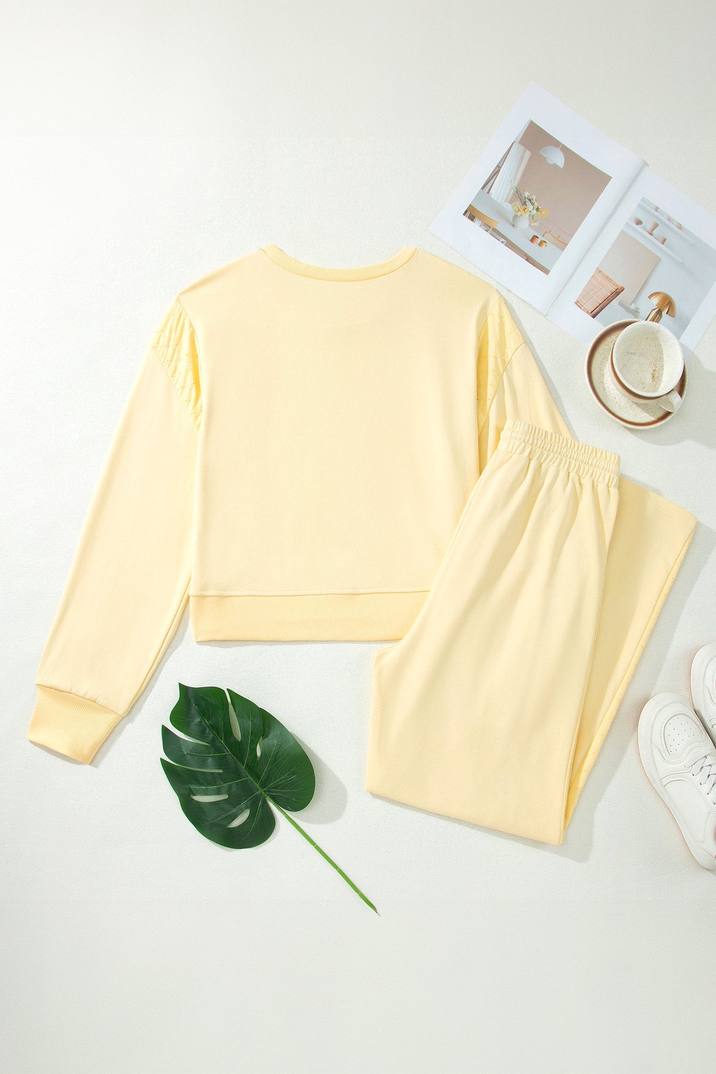 Solid Eyelet Embroidered Pullover & Drawstring Pants Set